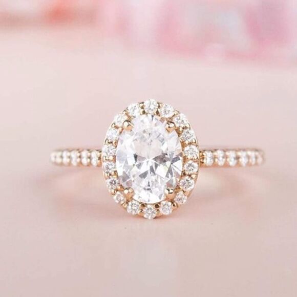 18K Rose Gold .925 Sterling Silver and Diamond Cubic Zirconia Wedding Band Set - Picture 2 of 7